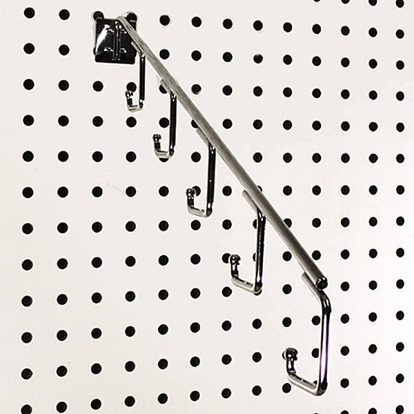 Pegboard Waterfall Display with J-Hooks, 5 Product Merchandising Stations