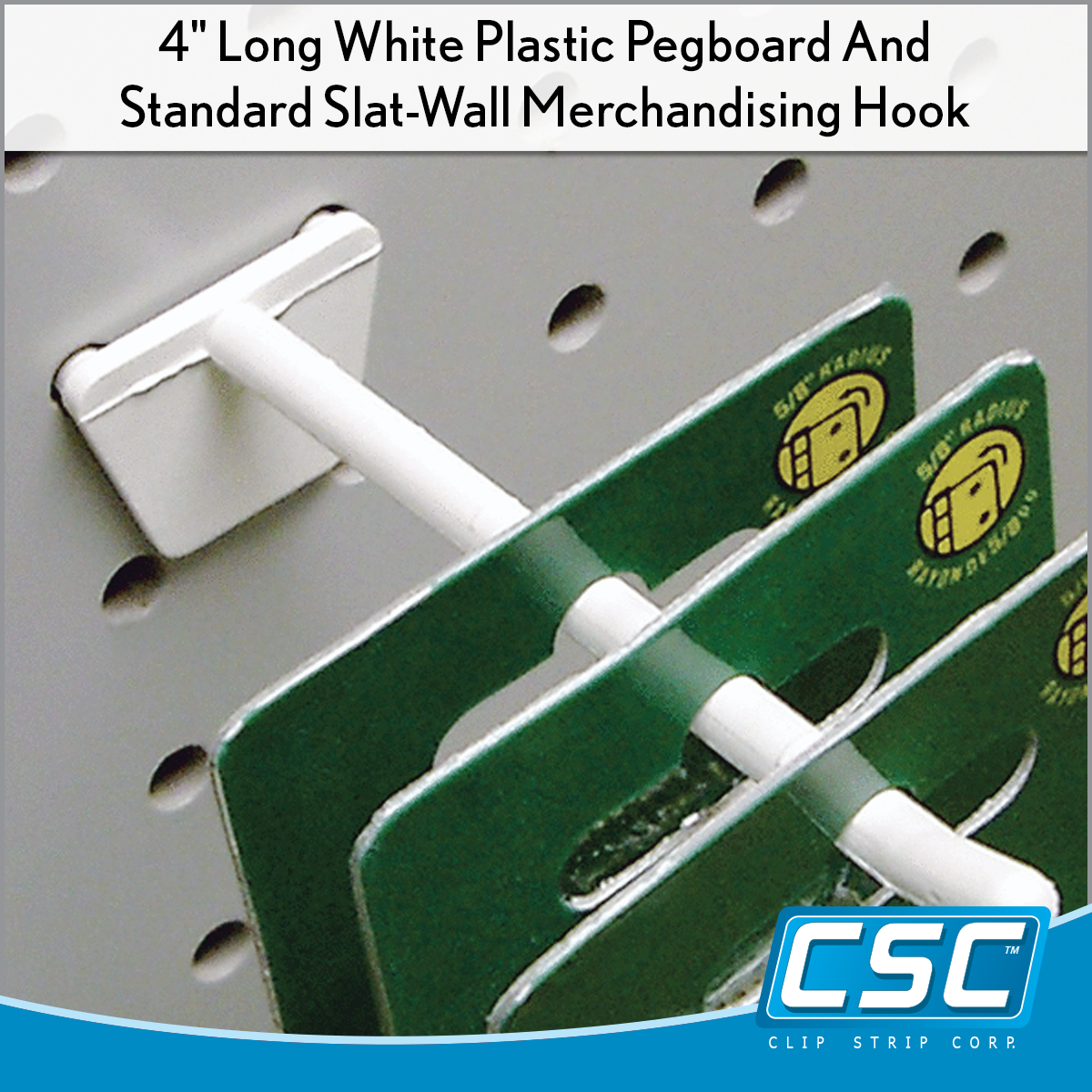 4 Peg Board and Slatwall Hooks - Plastic, PBH-4
