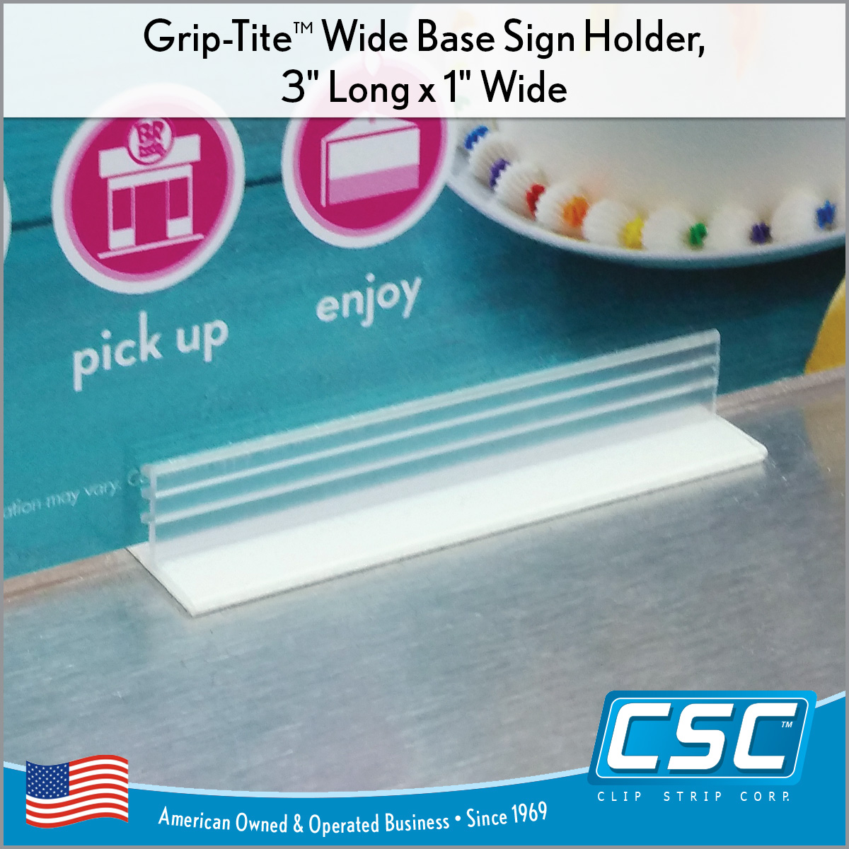 3 Long x 1 Wide x 1/2 Tall Grip-Tite™ Wide Base Sign Holder, Flat Surface,  Retail Supply Products