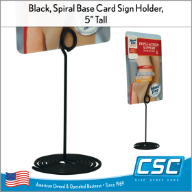 SPC-575, Black Spiral Base Sign Holder, 5"High, in stock and ready to ship