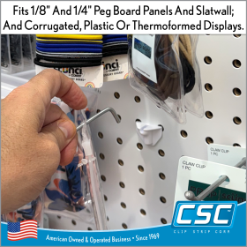 Fits 0.125" And 0.25" Peg Board Panels And Slatwall;Also can be used with Corrugated, Plastic Or Thermoformed Displays.